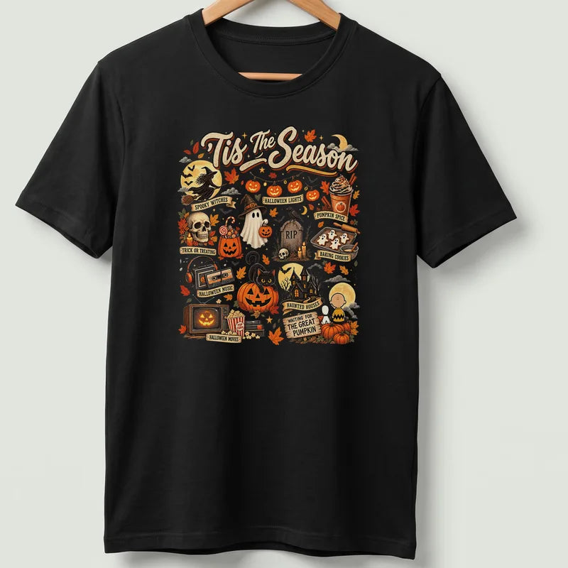 Tis The Season Halloween Pumpkin Cat Spooky Autumn T-Shirt