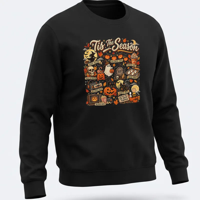 Tis The Season Halloween Pumpkin Cat Spooky Autumn T-Shirt