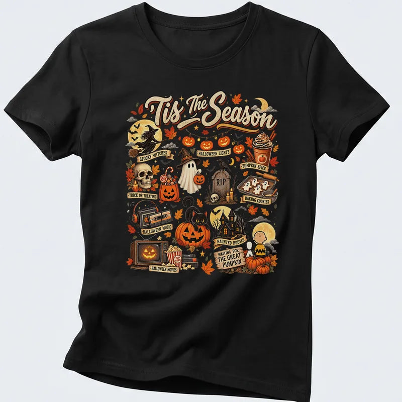Tis The Season Halloween Pumpkin Cat Spooky Autumn T-Shirt